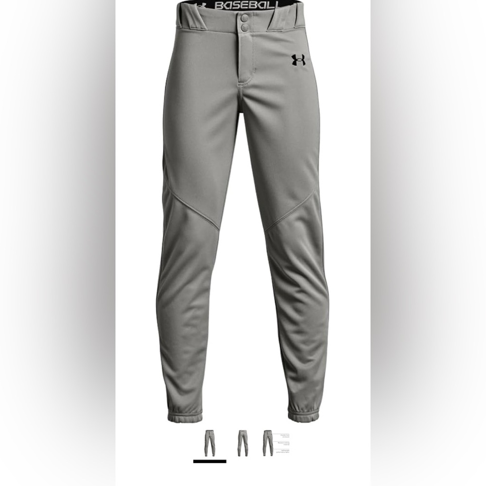 Under Armour YL tapered fit baseball pants in gray